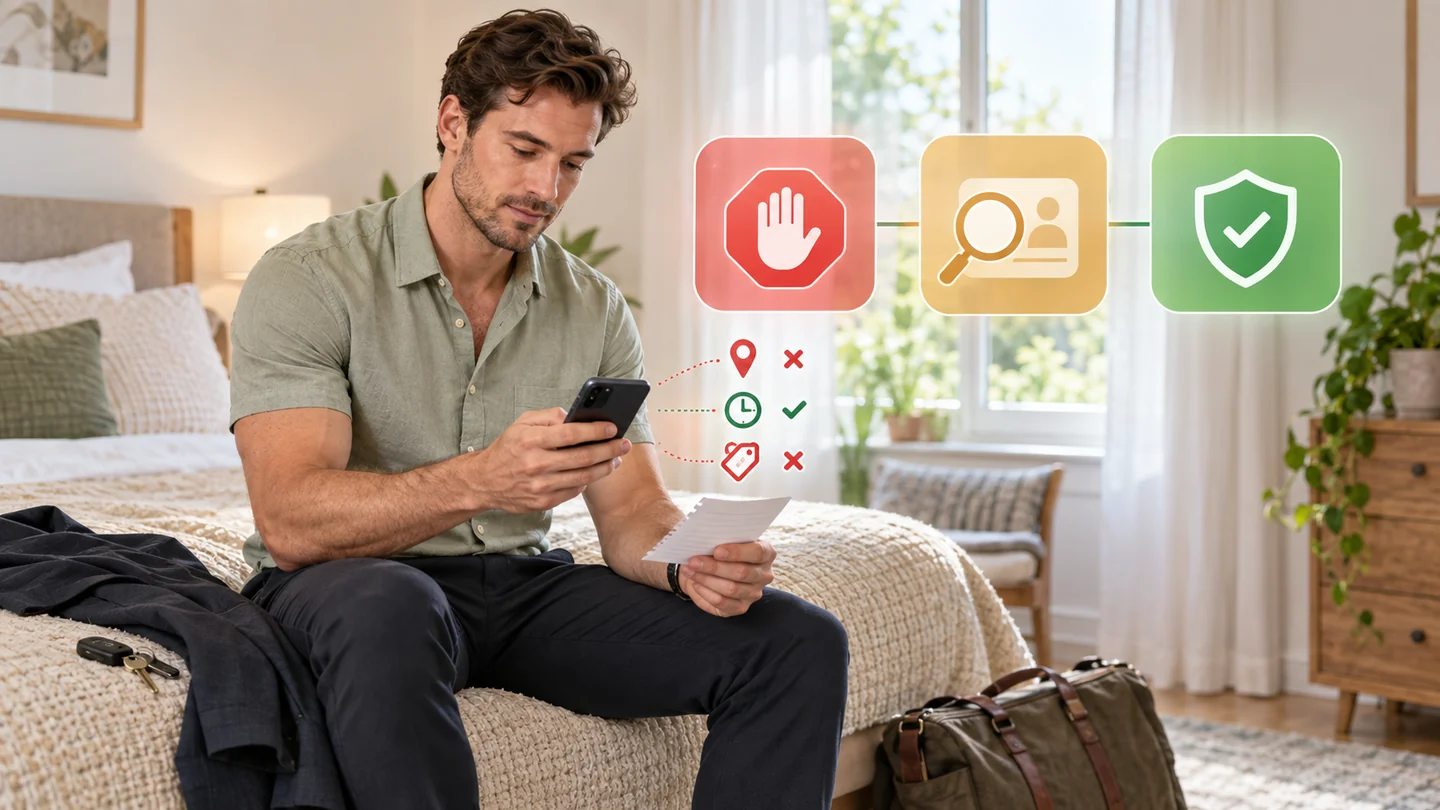 Stop, verify, or continue: a calm profile check before meeting